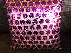 SEQUINS-&-CIRCLES-PURPLE-&-GOLD-CUSHION-40-cm-X-40-cm-SQUARE-NEW-DESIGNER-BARGAIN